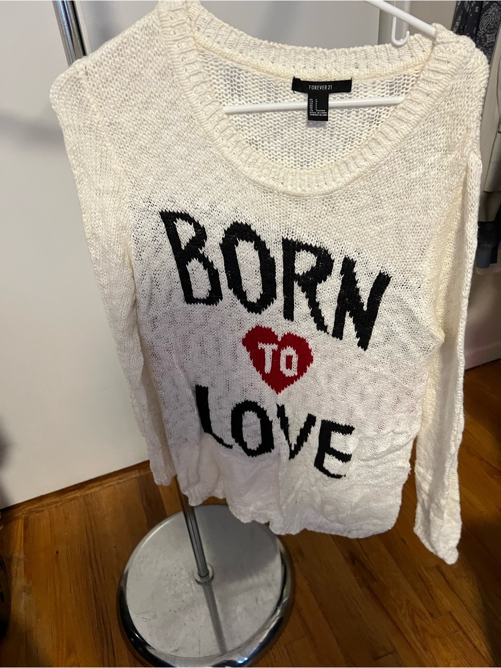 Forever 21 White "Born to Love" Knit Sweater